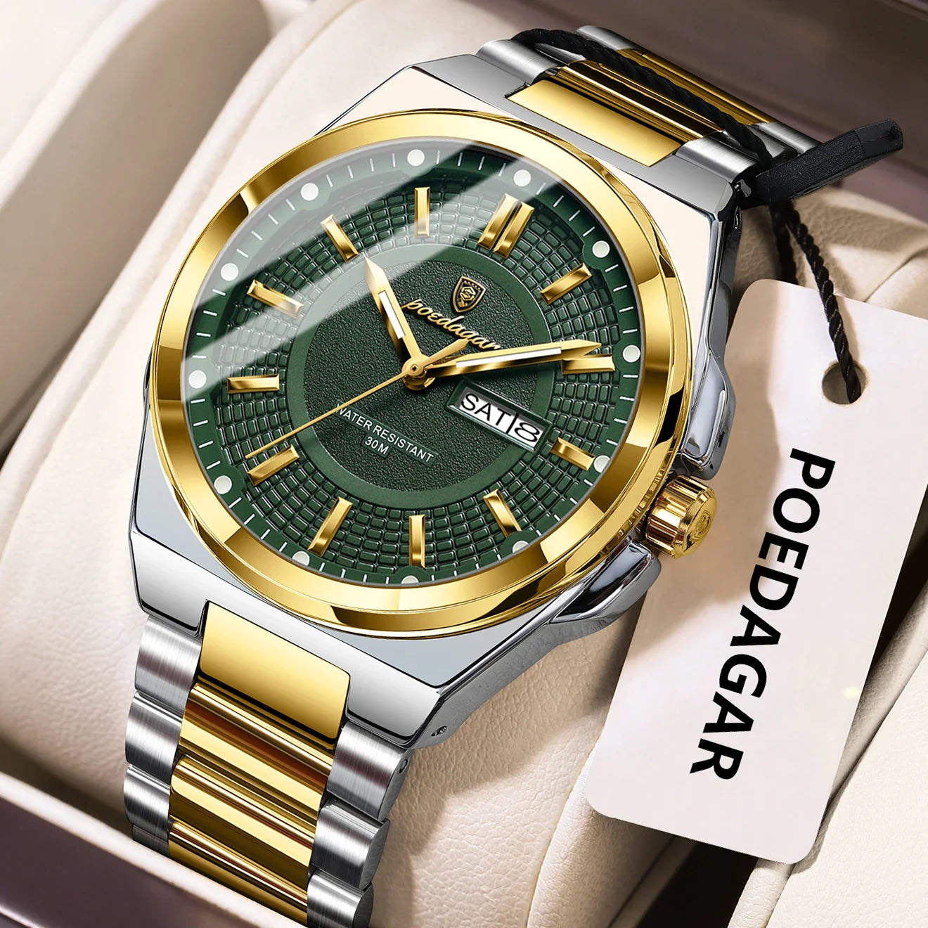POEDAGAR Top Original Men's Watches Stainless Steel Waterproof Luminous Man Watch Date Week Classic Trendy Quartz Men Wristwatch