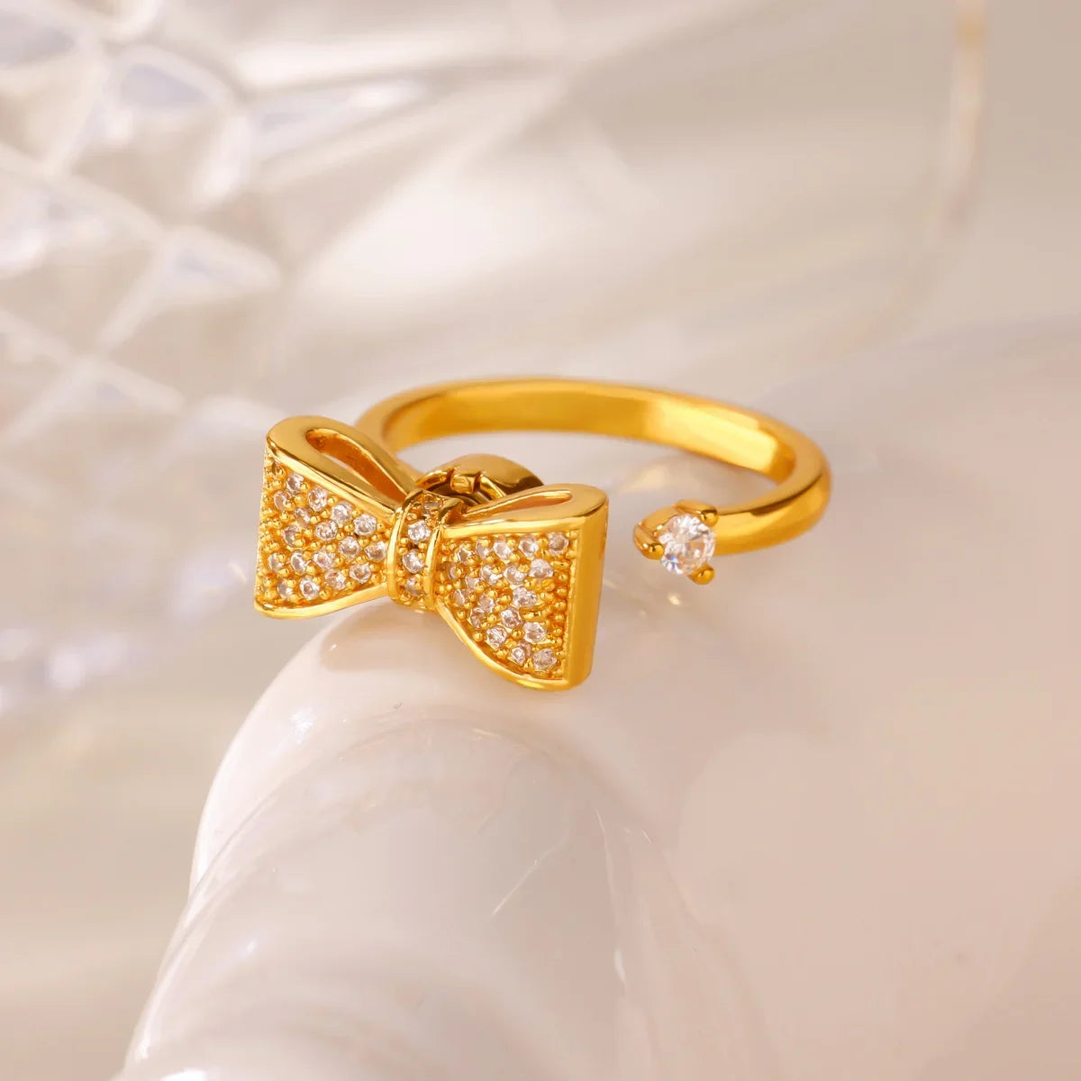 Stainless Steel Butterfly Bow Rings for Women Fashion Zircon Heart Open Ring Trendy Aesthetic Jewelry Party Wedding Gift