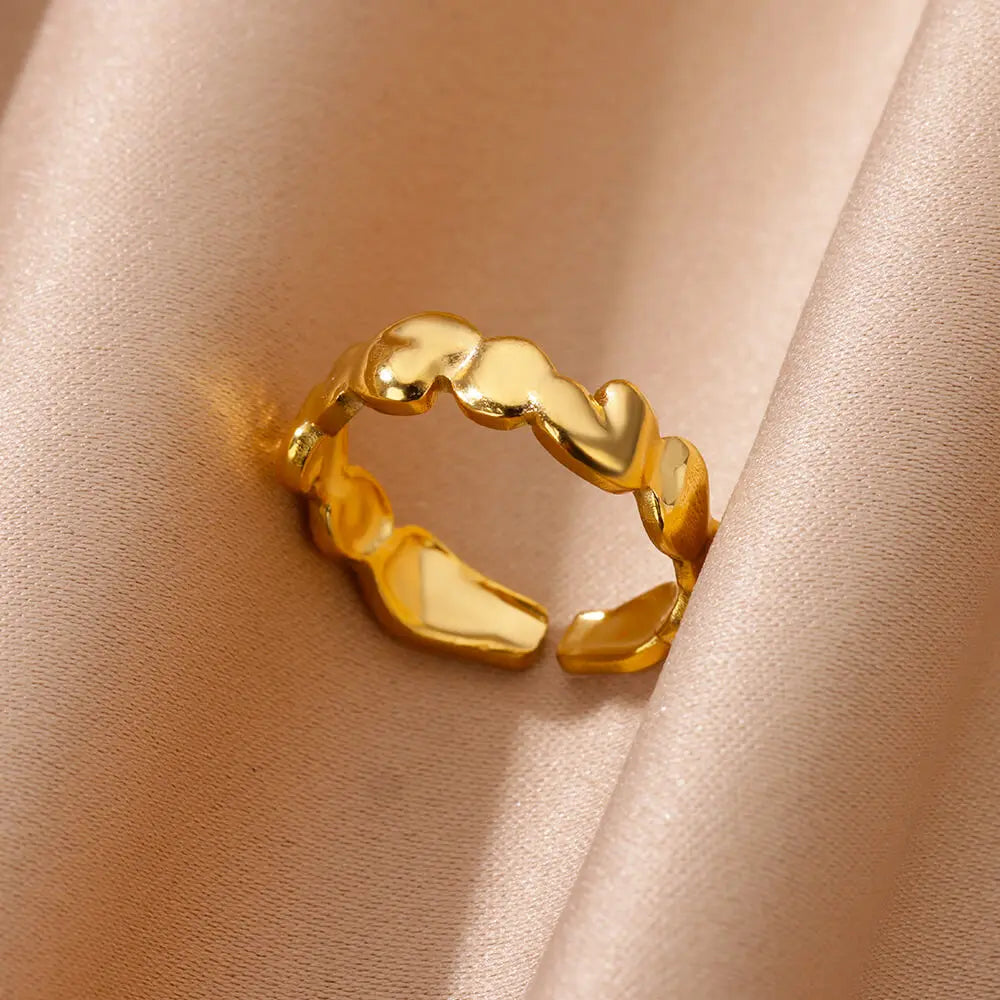 Zircon Heart Rings For Women Stainless Steel Gold Color Adjustable Open Finger Ring Wedding Aesthetic Jewelry Gift 2024