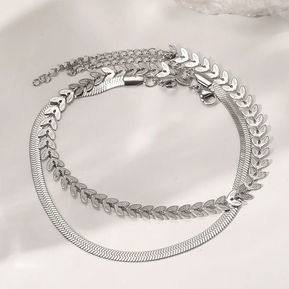 Stainless Steel Anklet Creative Splicing Wrap Around Leaf Design Blade Chain Anklet For Women Jewelry Goddess Banquet Fine Gifts