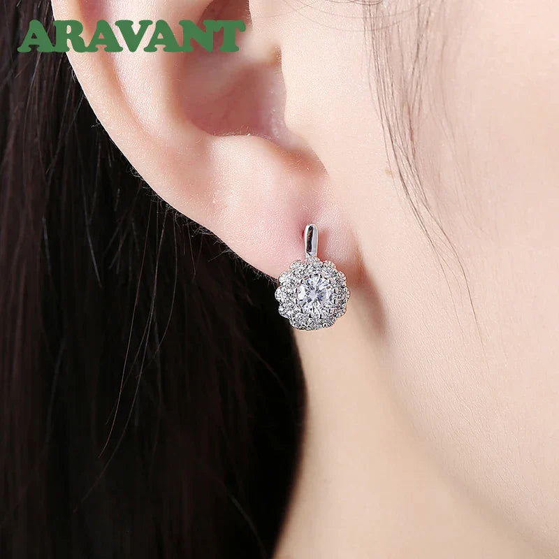 Aravant 925 Silver 18K Gold Cubic Zirconia Flower Gold Drop Earrings For Women Wedding Fashion Jewelry