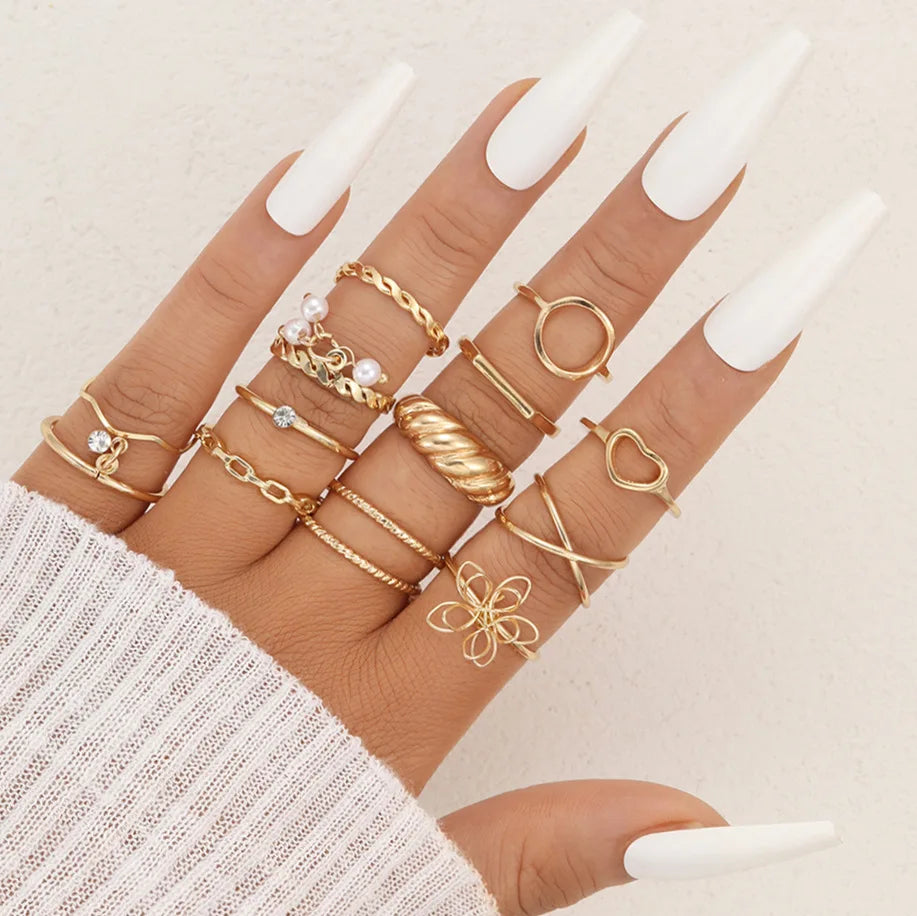 Vintage Irregularly Ring Set for Women Bohemian Gold Color Butterfly Snake Heart Geometric Rings Retro Boho Fashion Jewelry Gift