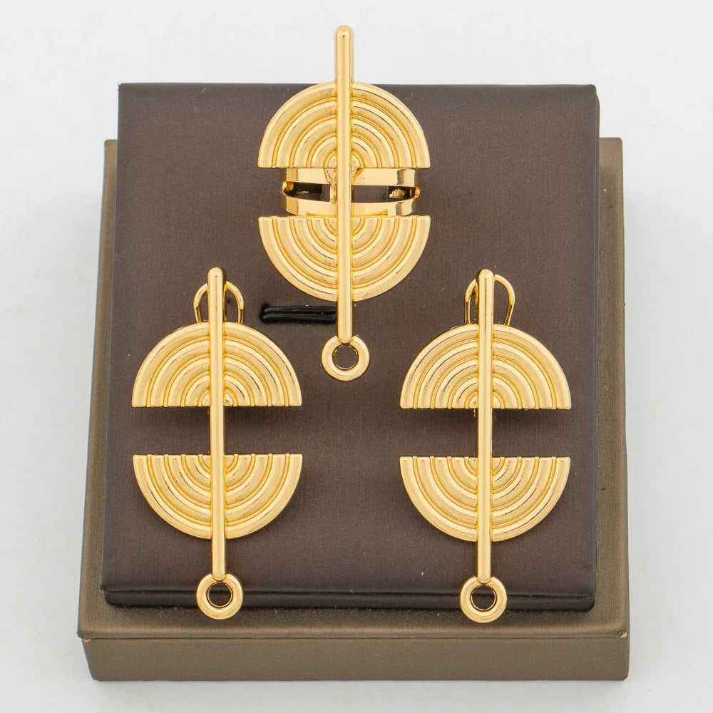 Gold Plated Earrings and Ring Jewelry Set for Ladies Exquisite Hook Earring Finger Ring Daily Wear for Party Anniversary Gifts