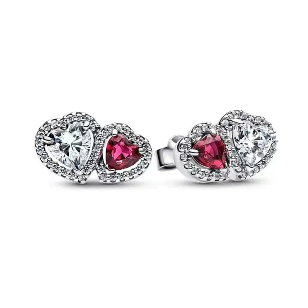 New S925 Silver Heart Stone Stud Earrings Suitable for Valentine's Day, Mother's Day, Anniversary Gift DIY Charm Jewelry