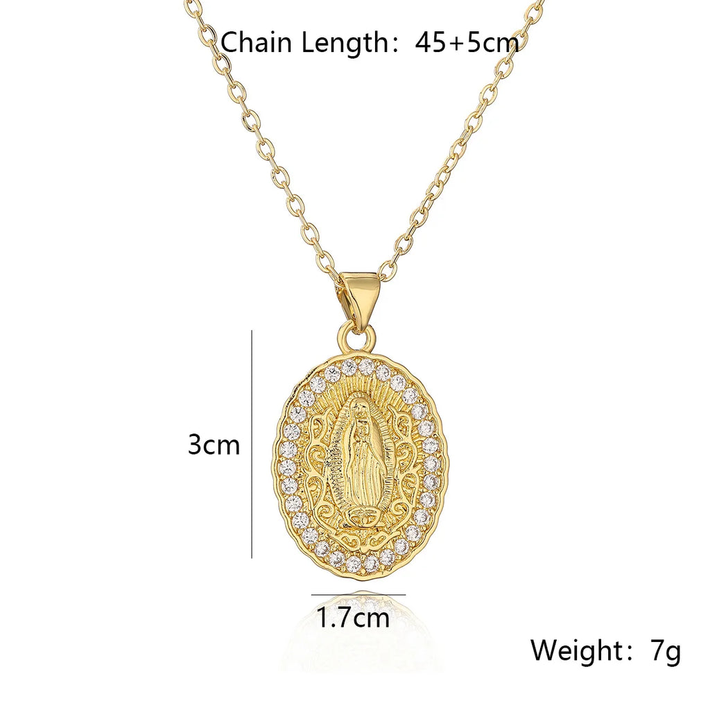 NEWBUY High Quality Women's Religious Jewelry Copper CZ Zircon Inlay Virgin Mary Pendant Stainless Steel Chain Necklace