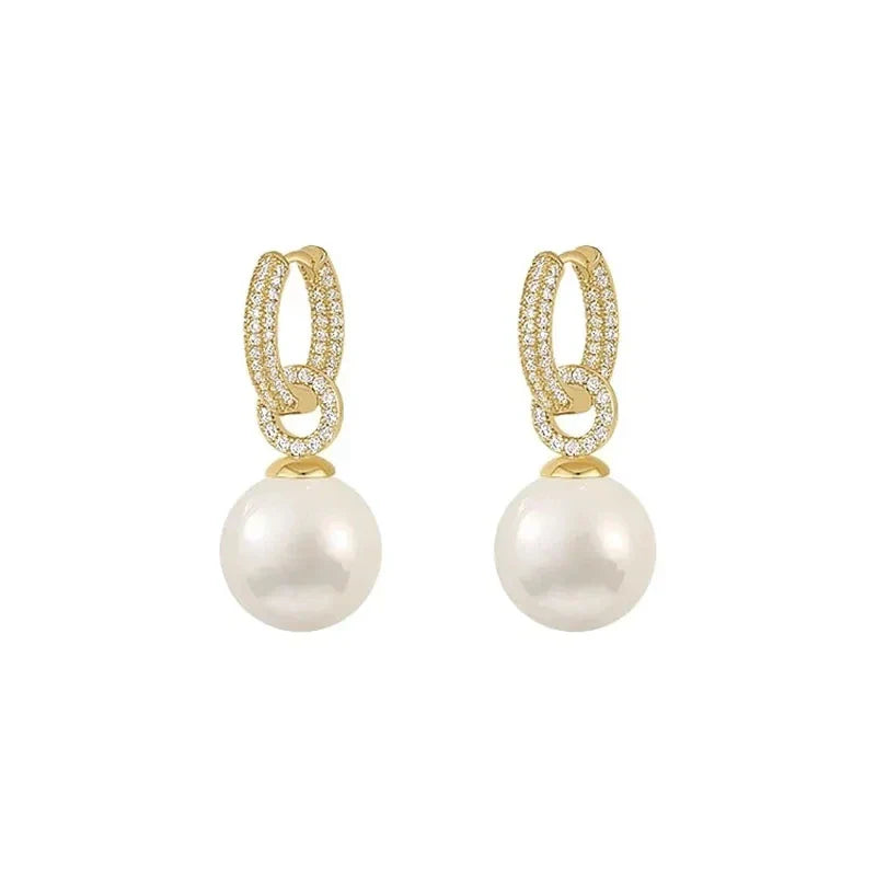 sliver-plated Pearl Zircon Earring for Women Girl Party Gift Circular Temperament Banquet Jewelry
