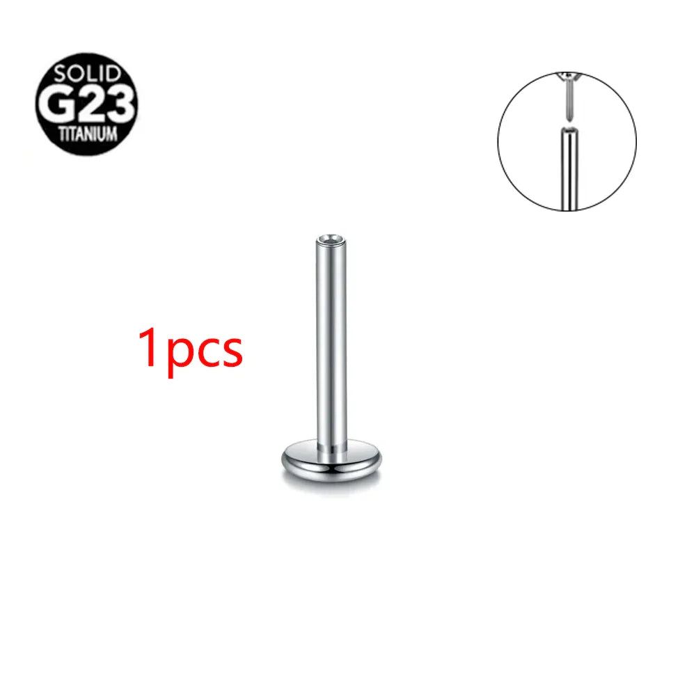 Threadless Labret Rod Piercing G23 Titanium Push In Stud Cartilage Flatback Nose Stud Piercing Body Jewelry