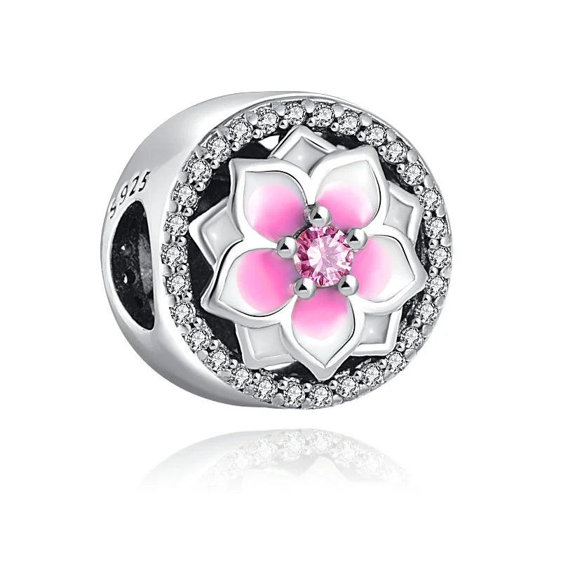 Hot selling 925 silver pink series flower dog paw heart-shaped pendant, Fit original bracelet DIY accessories, exquisite jewelry