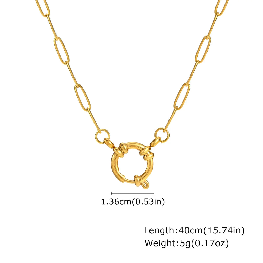 Paperclip Chain Choker Necklace, Women's Stainless Steel Spring Buckle Penddant Necklace, Waterproof 18k Gold Plated Jewelry