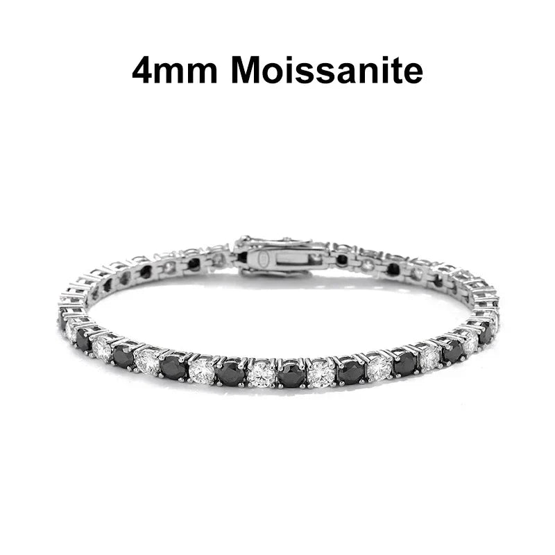 NeeTim Black and White All Moissanite Tennis Bracelets for Women Man s925 Sterling Silver Plated White Gold Hip Hop Bracelet