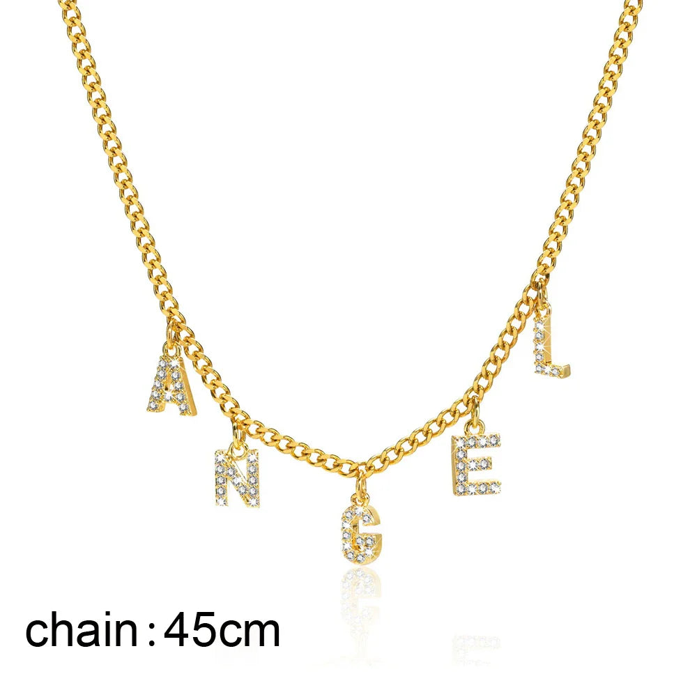 Personalized Initial Name Necklace Stainless Steel Women Alpahbet Letter Pendant ,Initial Collar Statement Charms Gift