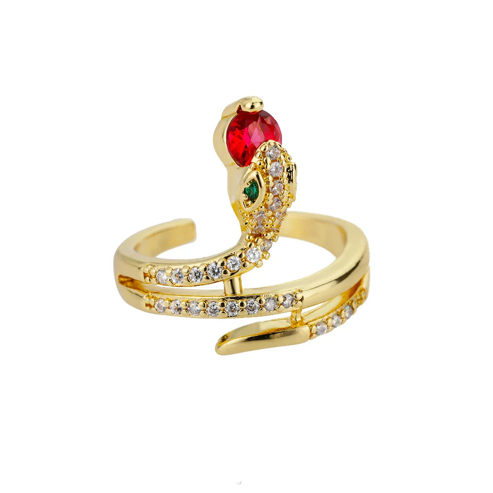 Stainless Steel Snake Rings For Women Men Gold Color Open Adjustable Zircon Ring Vintage Gothic Aesthetic Jewelry anillos mujer