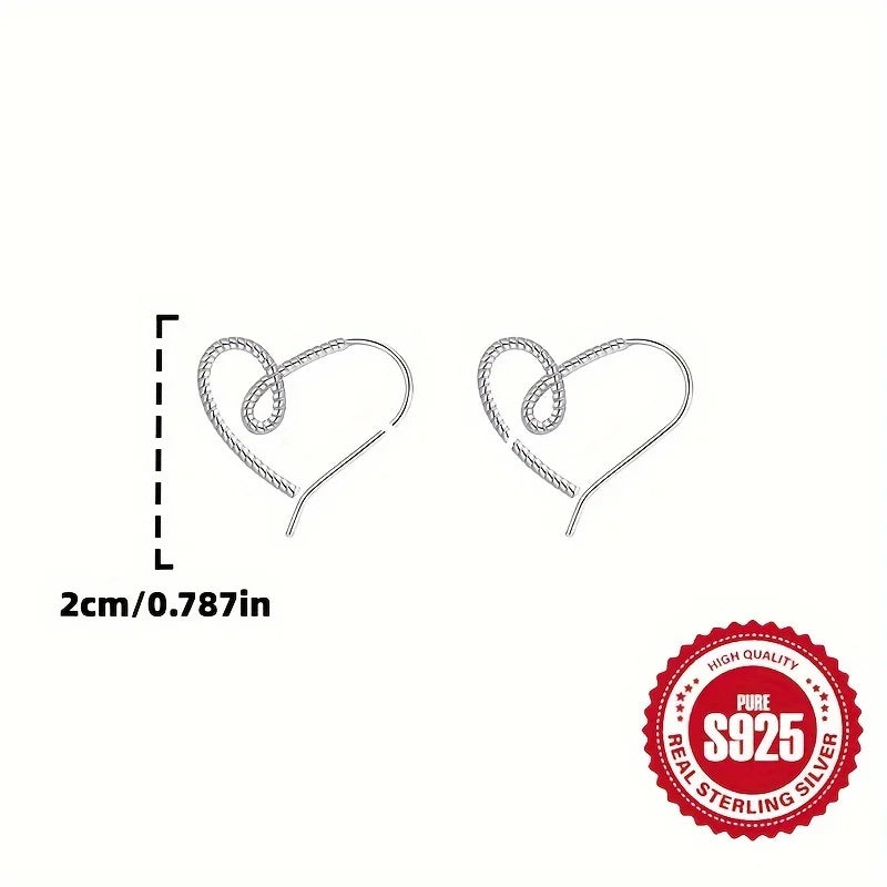 Pair of Twisted Heart Wire Ear Hooks Low Allergy 1.41g S925 Silver Suitable for Daily Wear Valentine's And Mother's Day Gifts