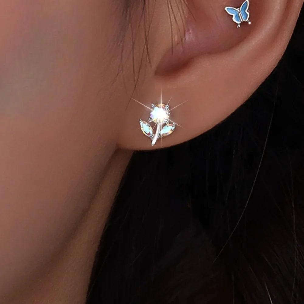 Fruit Bubble Colorful Zircon Flower Earrings Women's Fashion Personality Trendy Luxury Forest Earrings Versatile Ins
