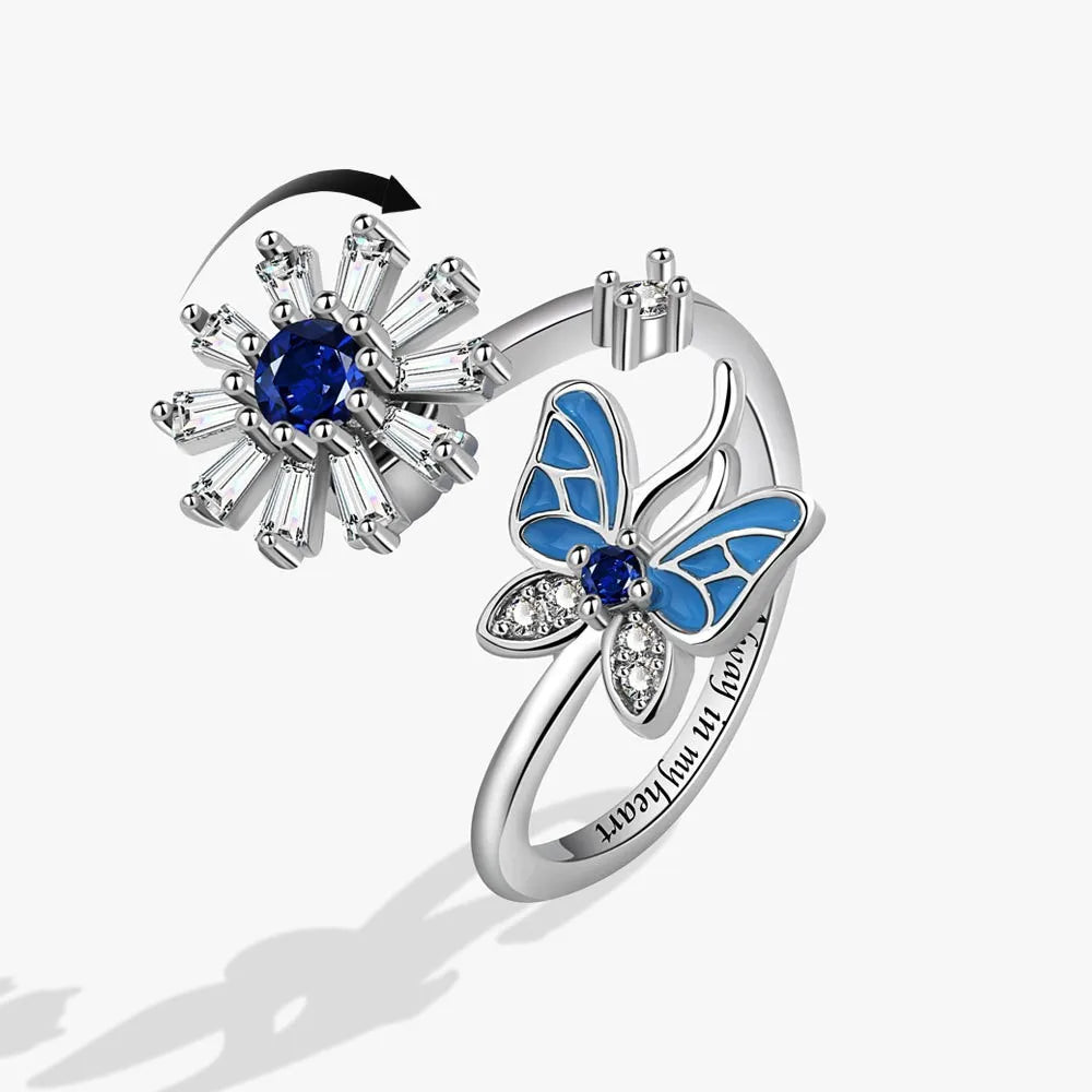 Rotating Anxiety Knuckle Ring For Women Spinner Fidgets Cute Animal Butterfly Flower Anti Stress Ring Party Jewelry Gifts Anillo