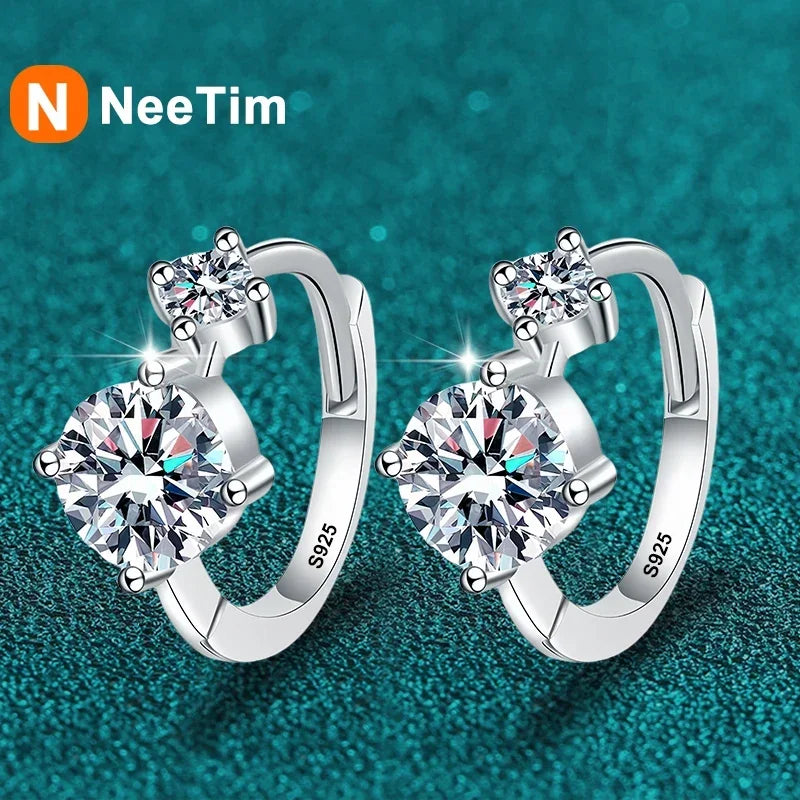NeeTim Full Moissanite Hoop Earrings 925 Sterling Silver with 18K Gold Plated Wedding Luxury Jewelry Gift Passed Diamond Tester