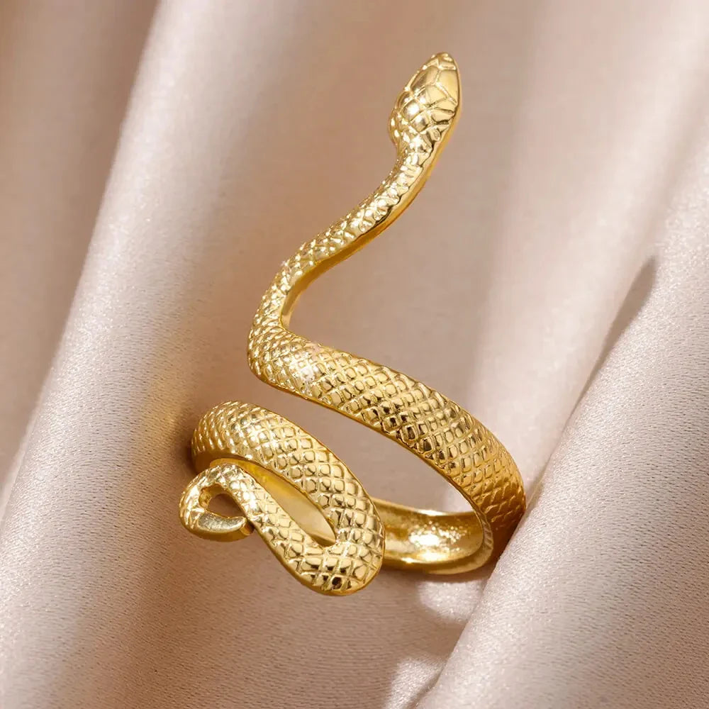 Stainless Steel Snake Rings For Women Men Vintage Gold Color Open Ring 2024 Trend Luxury Gothic Aesthetic Jewelry anillos mujer