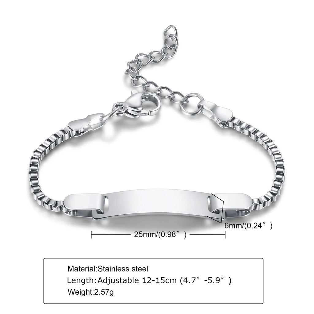 Custom Personalized Name ID Bracelet Gilrs Boy Gifts, Stainless Steel Curb Chain Link Crown Bracelet Not Allergic