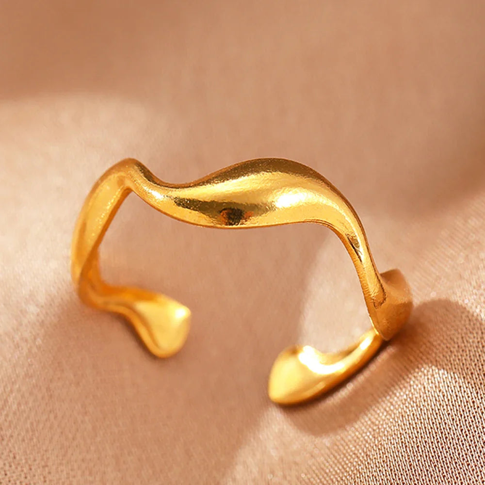Stainless Steel Rings Simpler Geometric Fashion Vintage Fine Adjustable Open Rings For Women Jewelry Weddings Gifts New Trendy