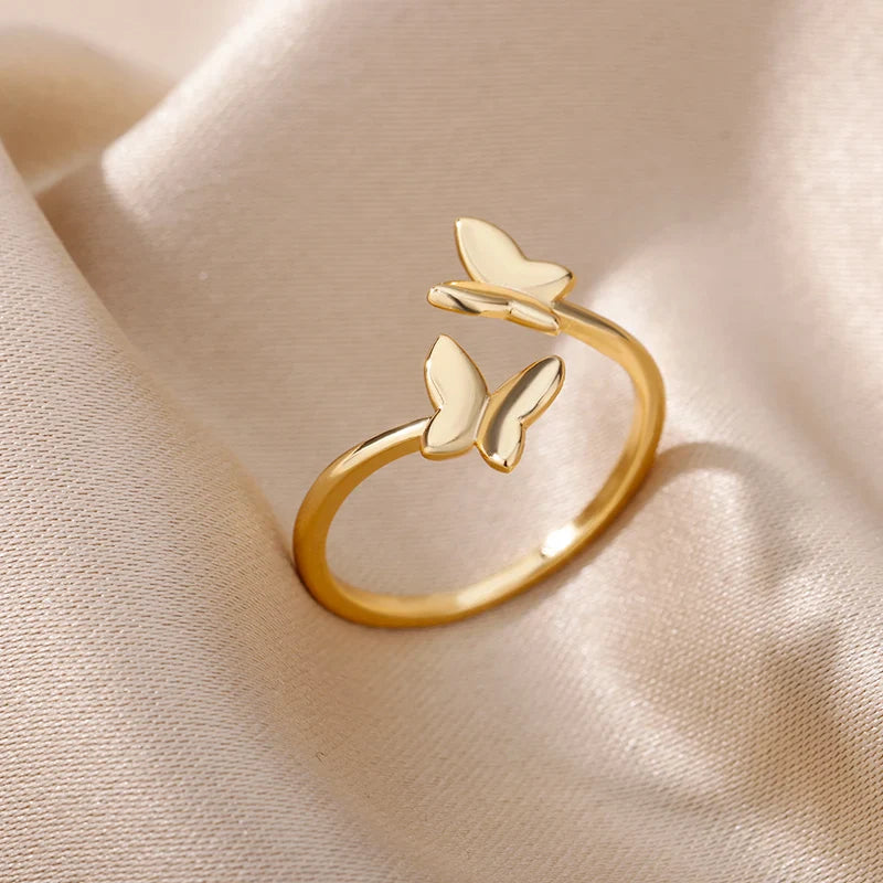 Fashion Luxury Zircon Butterfly Rings for Women Stainless Steel Open Finger Ring Trendy Wedding Party Aesthetic Jewelry Gift