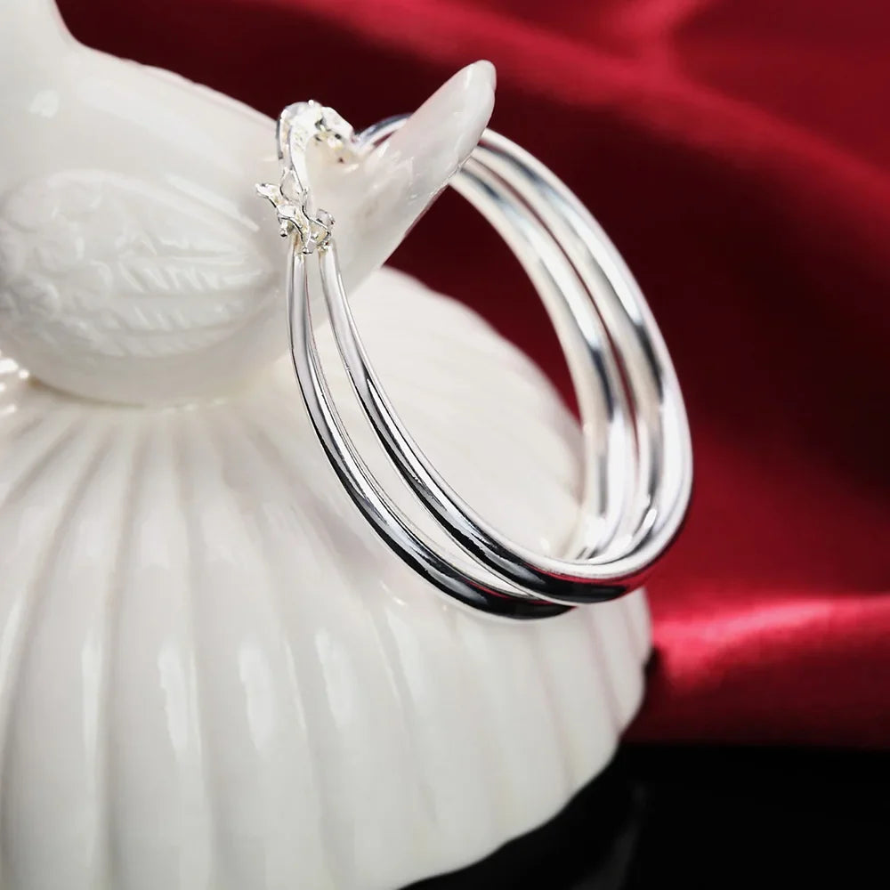 925 Sterling Silver 40mm Smooth Round Hoop Earrings For Women Wedding Party Elegant Luxury Quality Jewelry Accessories