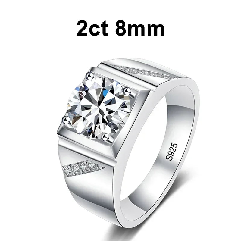 NeeTim 1ct 2ct D VVS1 Moissanite Ring For Men 925 Sterling Silver with Gold Plated Engagement Wedding Band Lab Diamond Man Rings