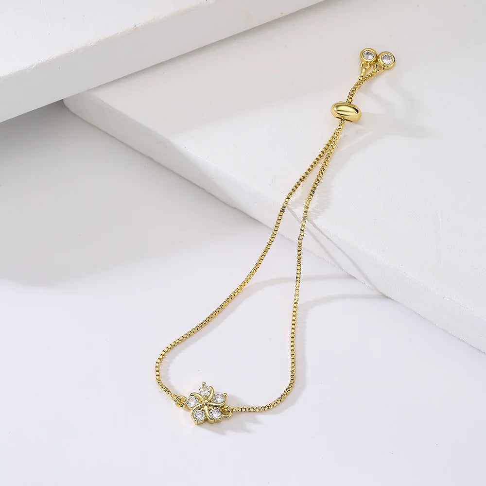NEWBUY Fashion Gold Color Colourful CZ Zircon Flower Charm Bracelets For Women Party Jewelry Accessories