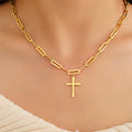 Cross Gold Color Pendant Necklaces for Women Stainless Steel Christian Jewelry Long Chain Necklace Gift