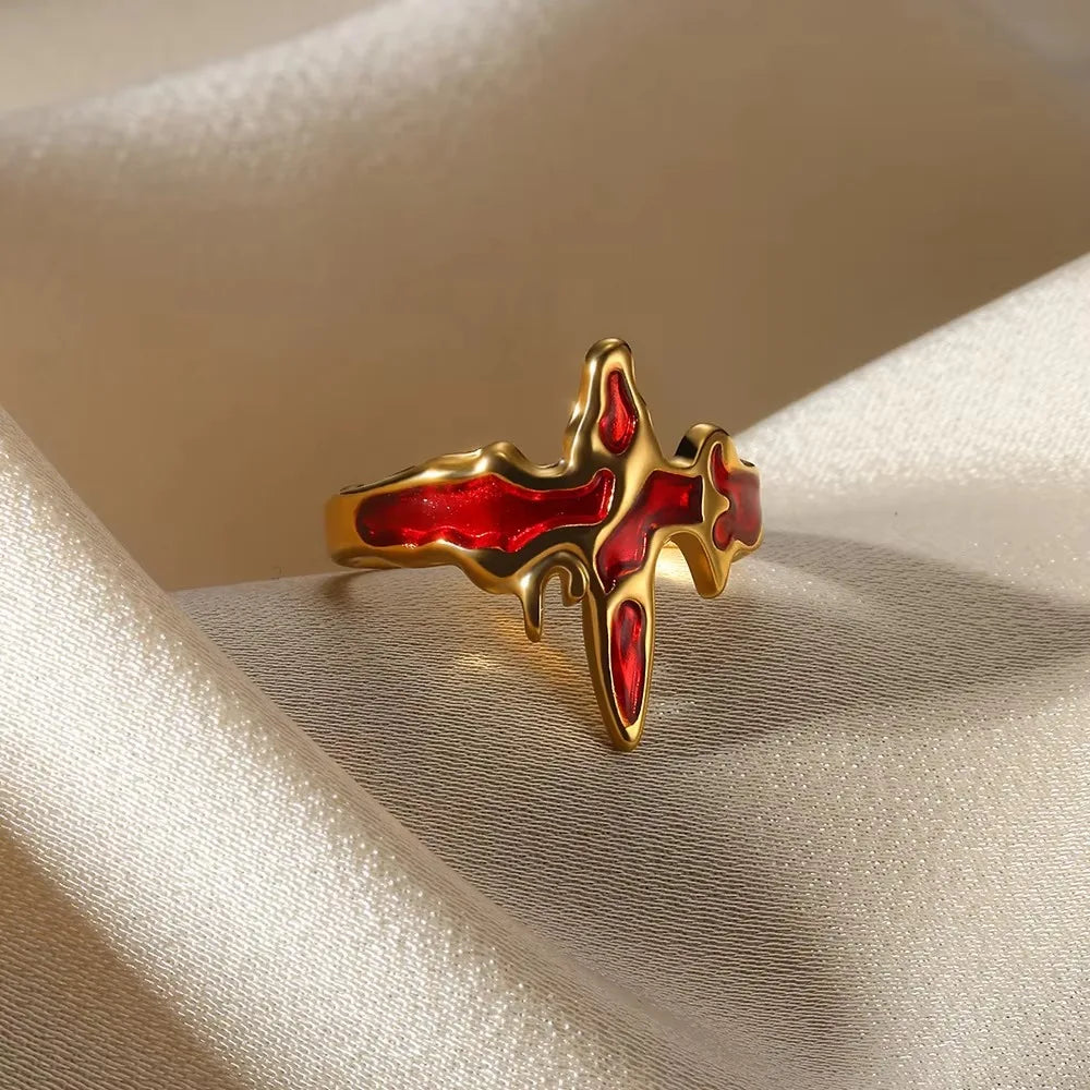 Stainless Steel Cross Rings for Women Vintage Gold Color Opening Cross Finger Ring Party Wedding Jewelry Gift anillos mujer