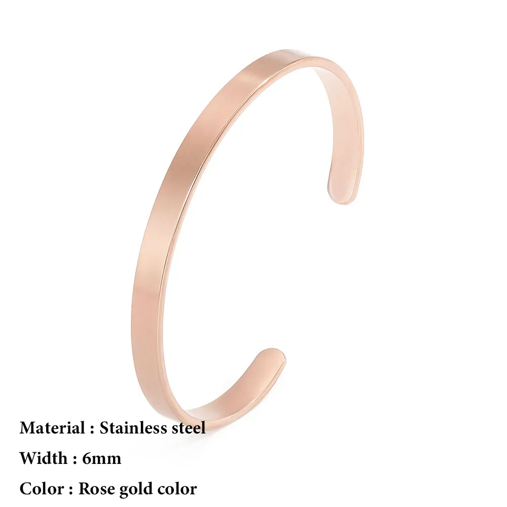 SUNIBI 4mm 6mm Stainless Steel Cuff Gold Color Bracelet Bangle for Women Jewelry Gifts Wholesale Dropshipping