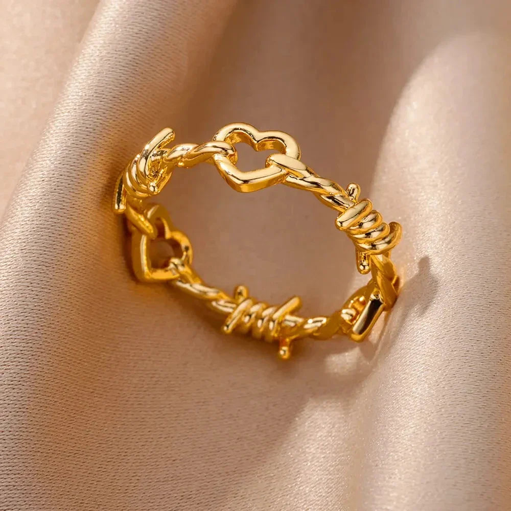Hollow Out Love Heart Star Rings For Women Stainless Steel Gold Color Cuban Chain Ring Trend Wedding Jewelry Gift anillos mujer