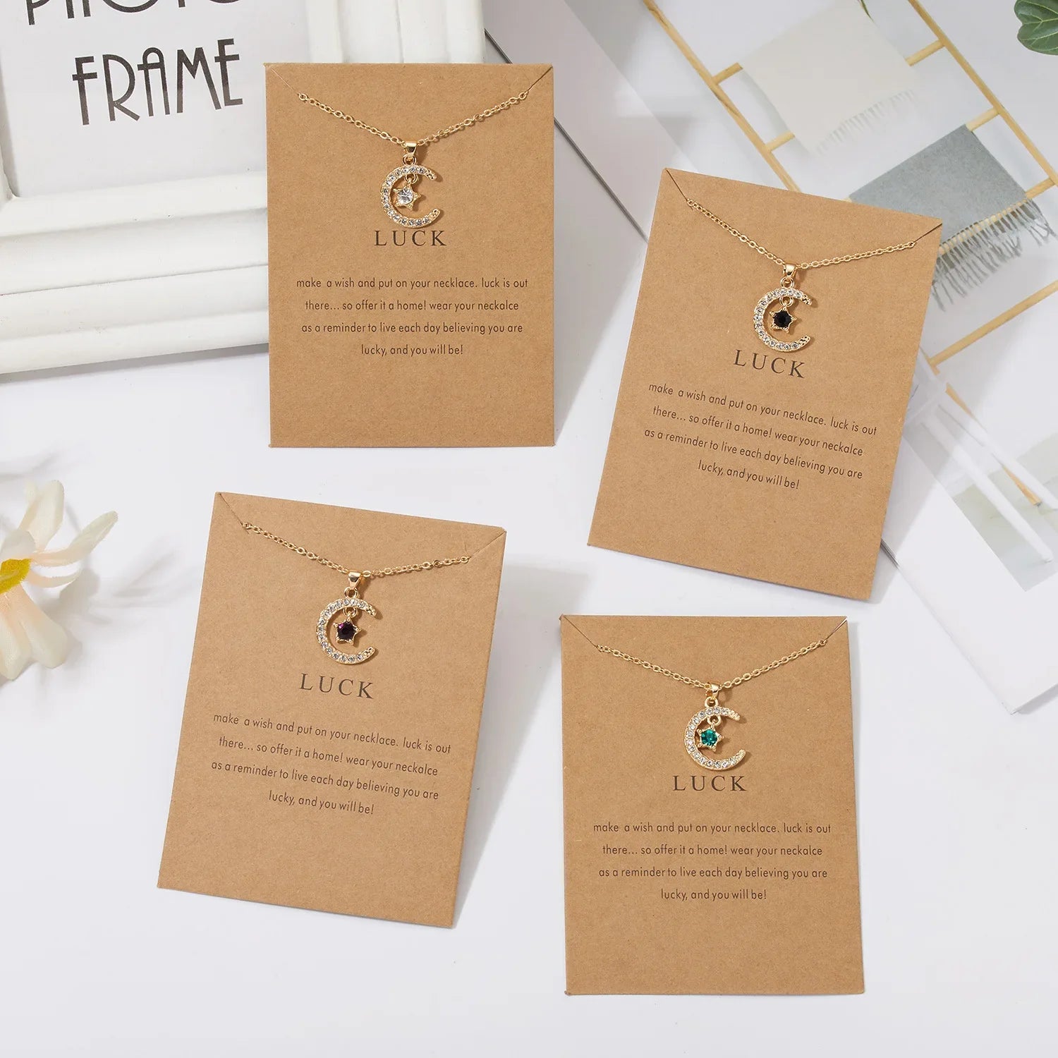 Fashion Moon Star Necklaces For Women 12 Months Crystal Birthstone Pendant Chain Men Trendy Birthday Party Jewelry Gift
