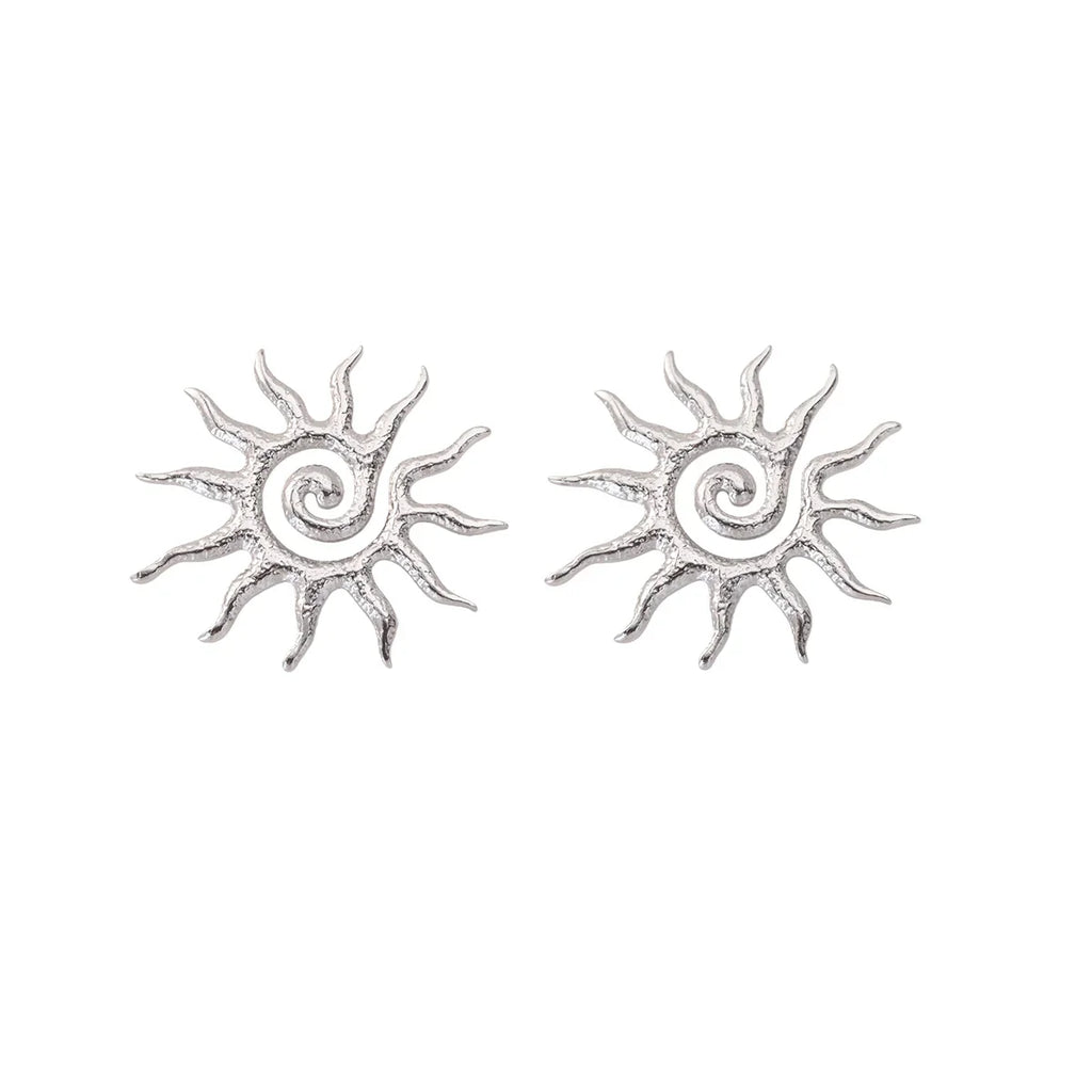 Retro Threaded Sun Earrings For Women Gold Color Stainless Steel Geometric Earrings Hip Hop Party Jewelry Birthday Gifts