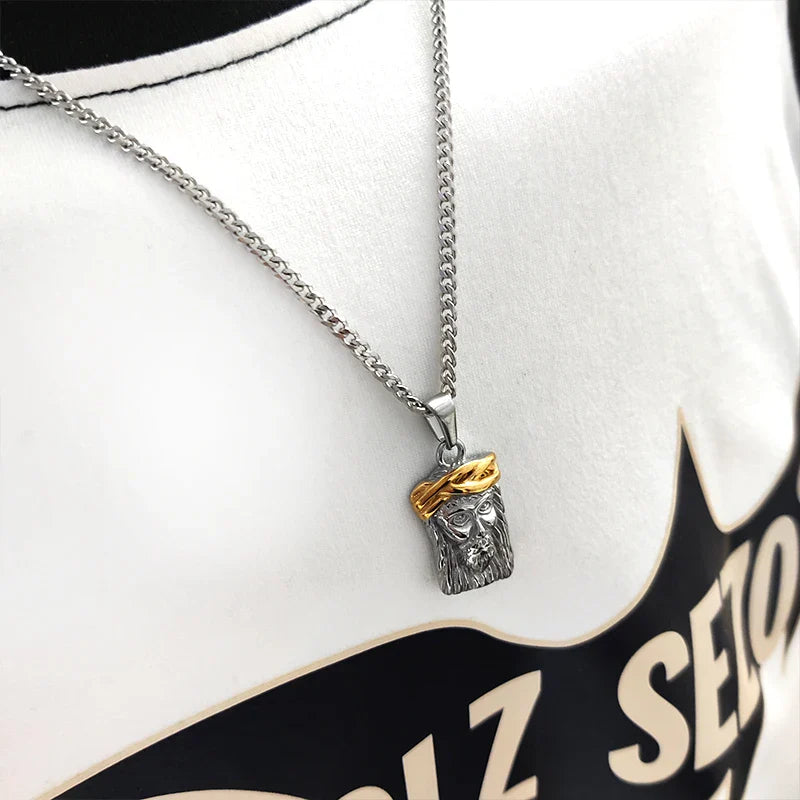 18K Gold Plated Crown Stainless Steel Jesus Headpiece Pendant Perfect Religious Gift for Baptism and Christmas