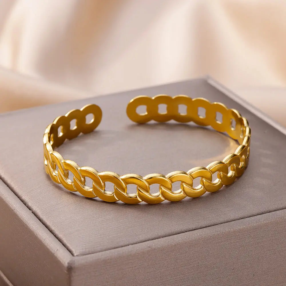 Snake Bangle Bracelet For Women Stainless Steel Opening Gold Plated Opening Bangle Animal Aesthetic Jewelry pulseras mujer