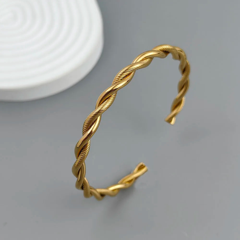 New double-layer wire-wrapped stainless steel gold-plated 18K bracelet, high-quality waterproof silver jewelry, gift for couples