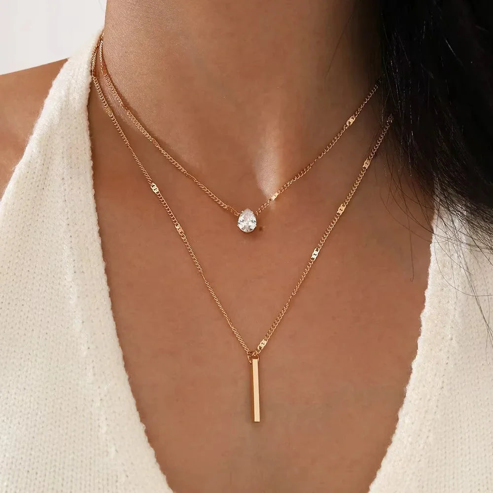 Trendy Zircon Pendant Necklace For Women Multilayer Chain Choker Fashion Female Party Shiny Jewelry Gift