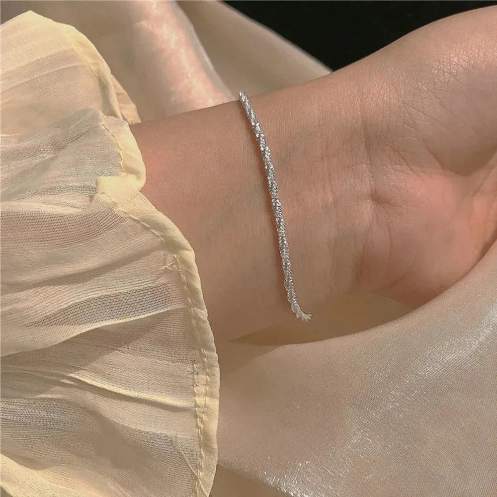 Stainless Steel Chain Bracelet for Women Silver Color Fashion Simple Shiny Minimalist Charm Bracelet Wedding Party Jewelry