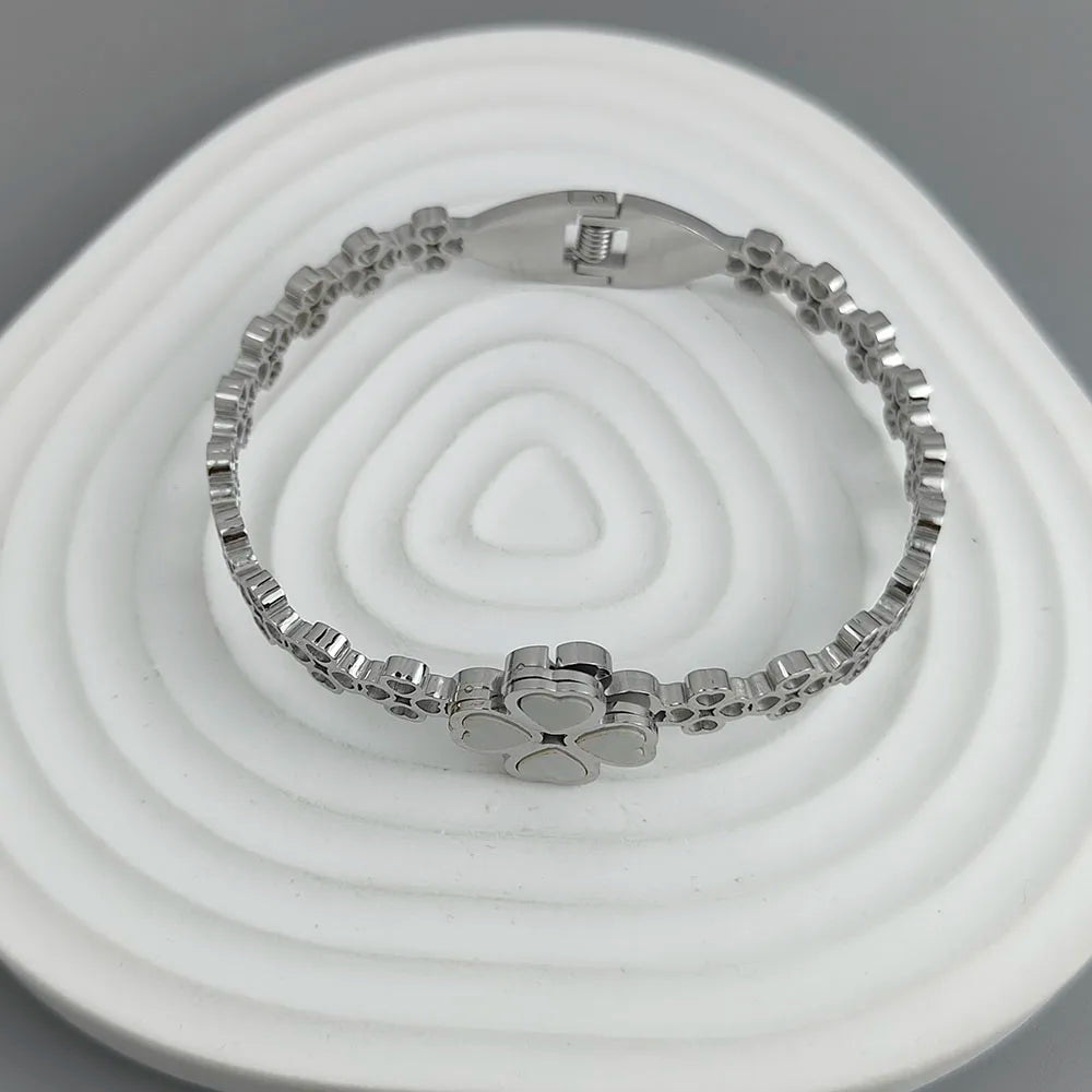 New four-leaf clover white shell stainless steel gold-plated bracelet 18K, high quality waterproof couple bracelet, wife gift