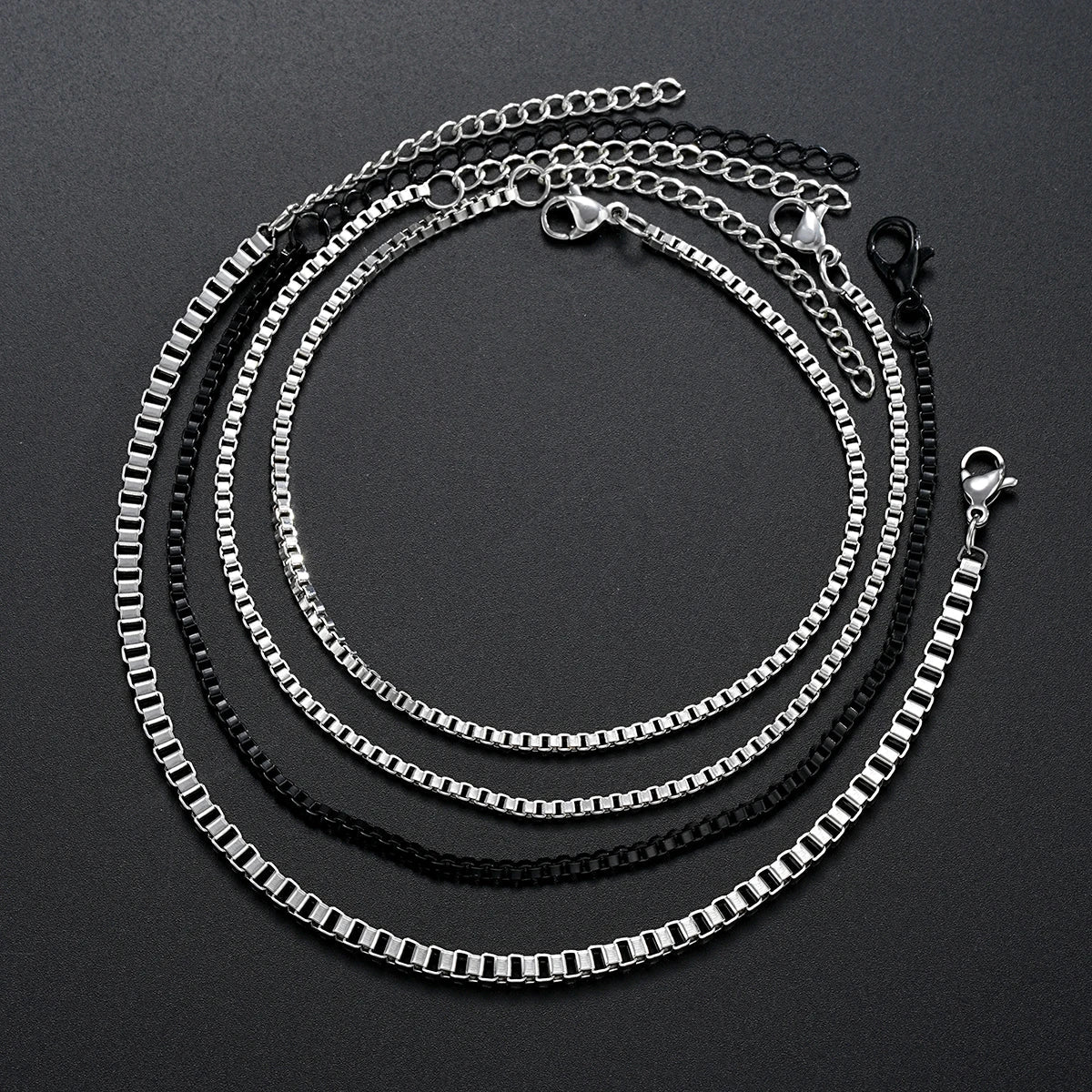 New 4Pcs/Set Vintage Silver Color Box Chain Bracelets for Men Goth Cuban Adjustable Link Charm Bangles Couple Hand Jewelry Gifts