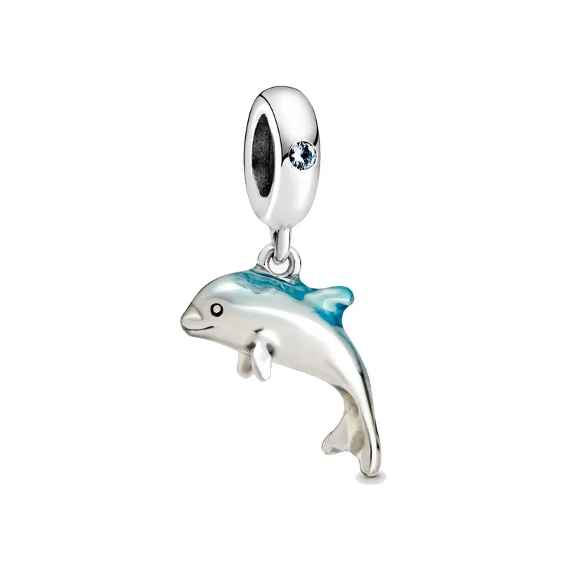 European Summer Blue Series Turtle Flower Pendant Fit S925 European 925 Sterling Silver Bracelet Bangles Necklace