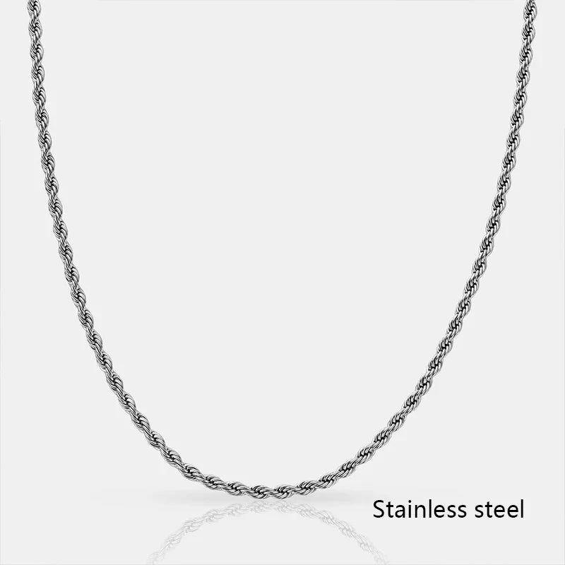 Waterproof Classic 18K Gold Plated Stainless Steel 3mm Rope Chain For Men Women Jewelry Accessories