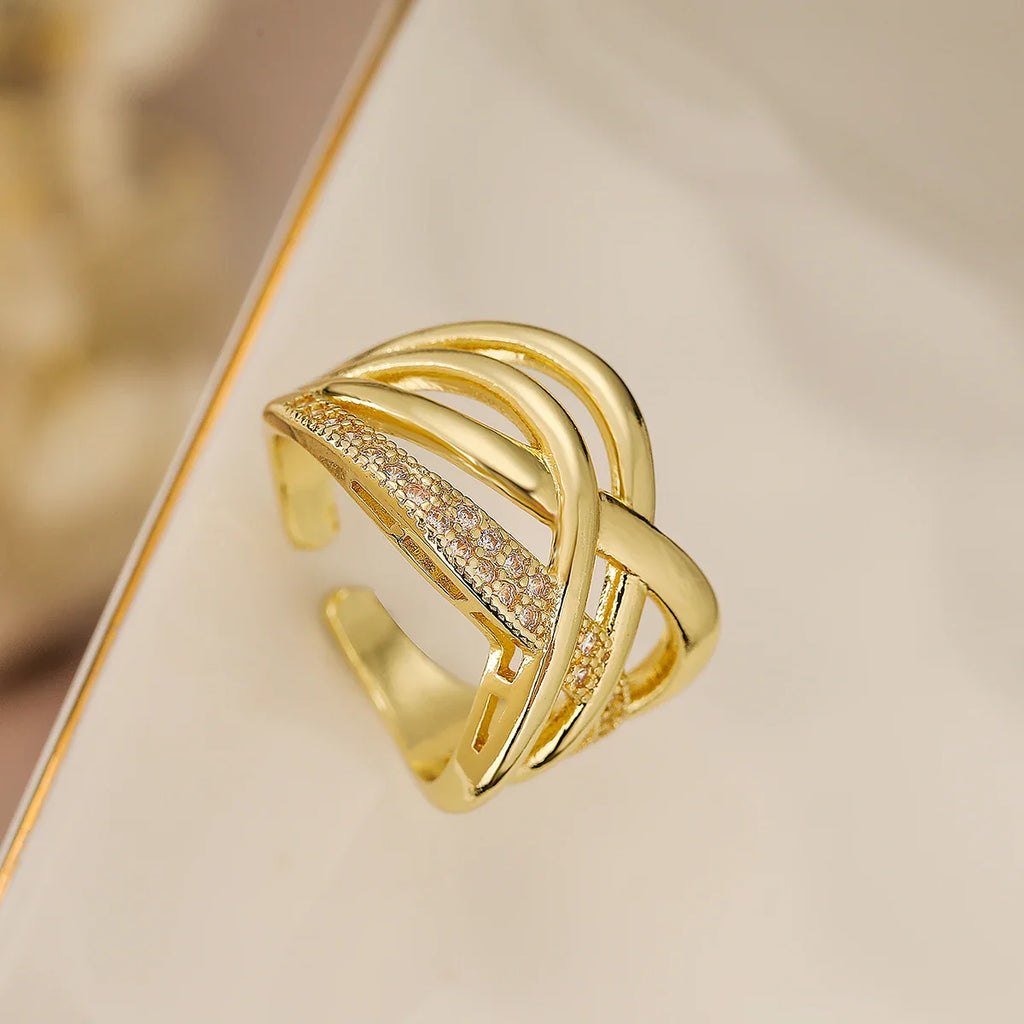 NEWBUY Luxury AAA Cubic Zirconia Pave Setting Copper Jewelry Trendy Gold Color Wedding Rings For Women