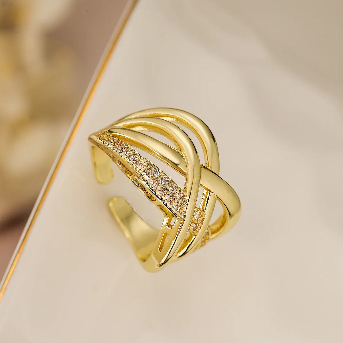 NEWBUY Luxury AAA Cubic Zirconia Pave Setting Copper Jewelry Trendy Gold Color Wedding Rings For Women