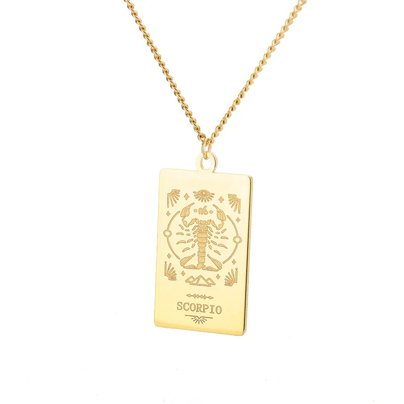 Stainless Steel Zodiac Sign Necklace For Women Vintage Constellation Libra Pendant Chain Collar Aesthetic 2024 New Trend Jewelry