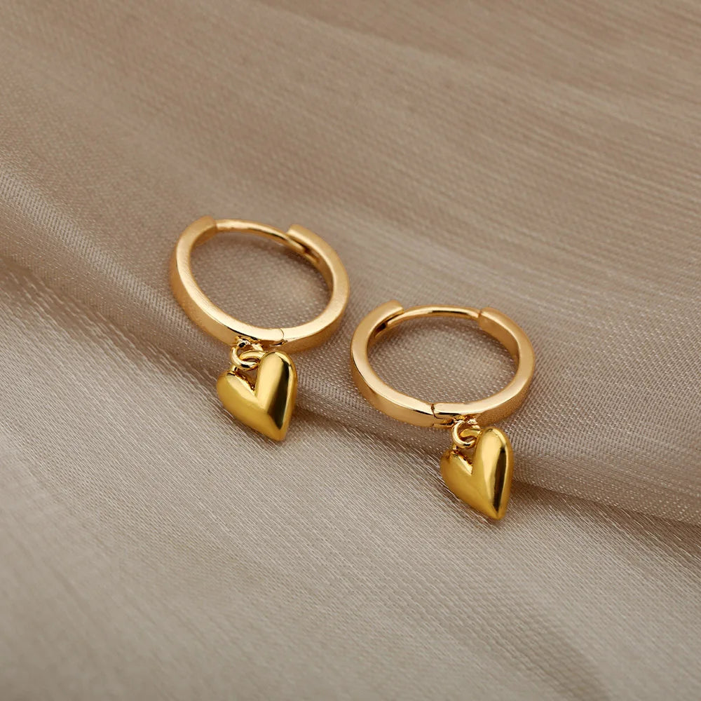 Stainless Steel Heart Earrings For Women Vintage Gold Color Heart Drop Earring Wedding Valentine Jewelry Gift Free Shipping
