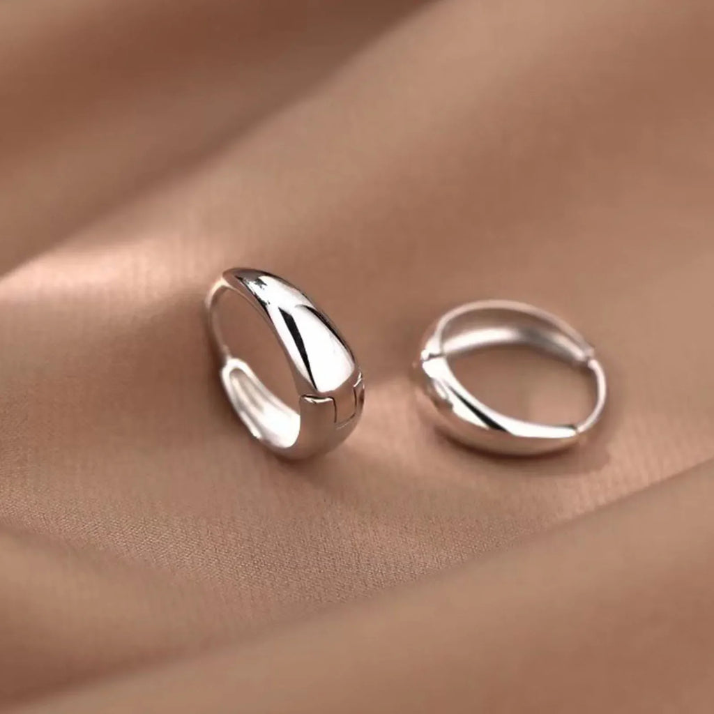 925 sterling silver plain ring earrings, light luxury and high-end earring, elegant and simple earring for women