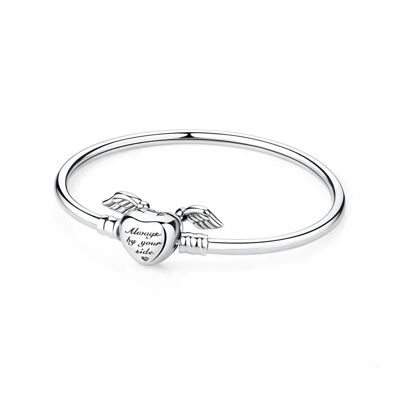 Original 925 Sterling Silver Bracelets Bangles Love Family Friends Heart Charms Beads Bangle For Women DIY Luxury Jewelry Gift