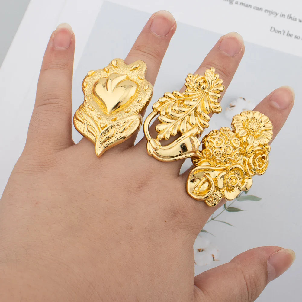 Luxury 18K Gold Plated Rings Copper Party Women Adjustable Long Rings Fashion Wedding Bride Round Opening Lady Finger Ring Gift
