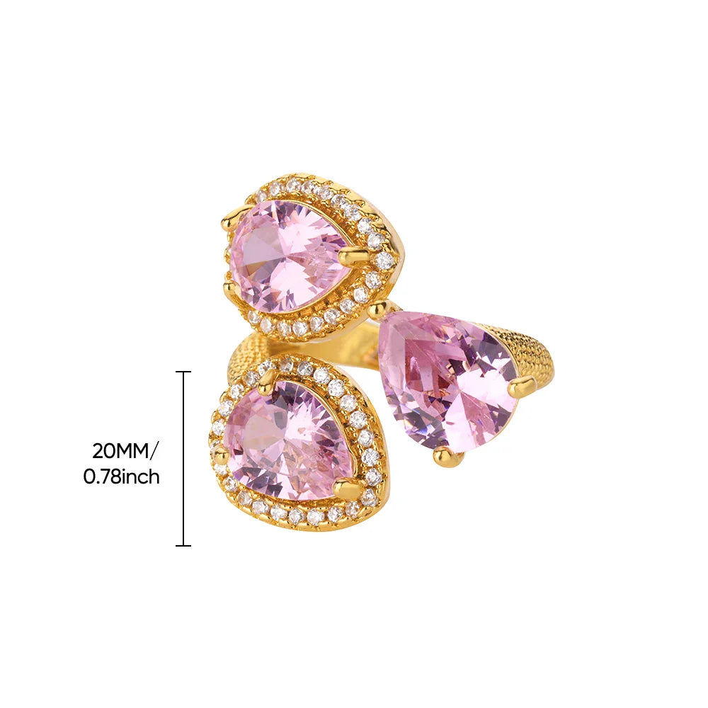 Luxury Colorful Zircon Rings For Women Fashion Gold Color Stainless Steel Open Finger Ring Wedding Party Aesthetic Jewelry Gift